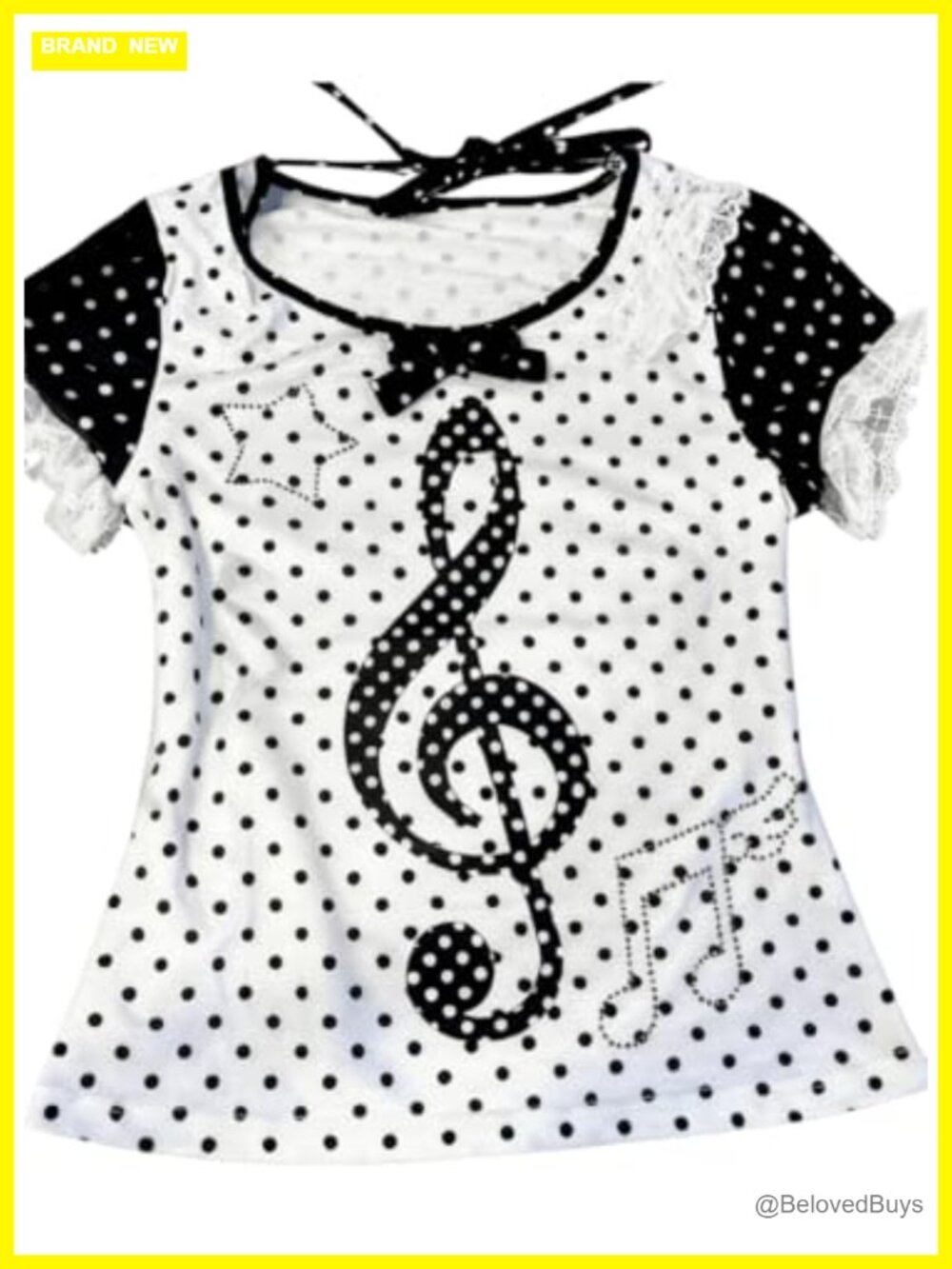 Emo Grunge Y2K Music Note T-Shirt Harajuku Gothic Alt Tee Fitted Crewneck